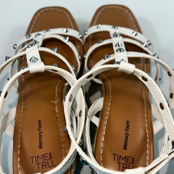 Time And Tru White Studded Espadrille Wedge Sandals Memory Foam Womens Size 10 - Picture 12 of 14
